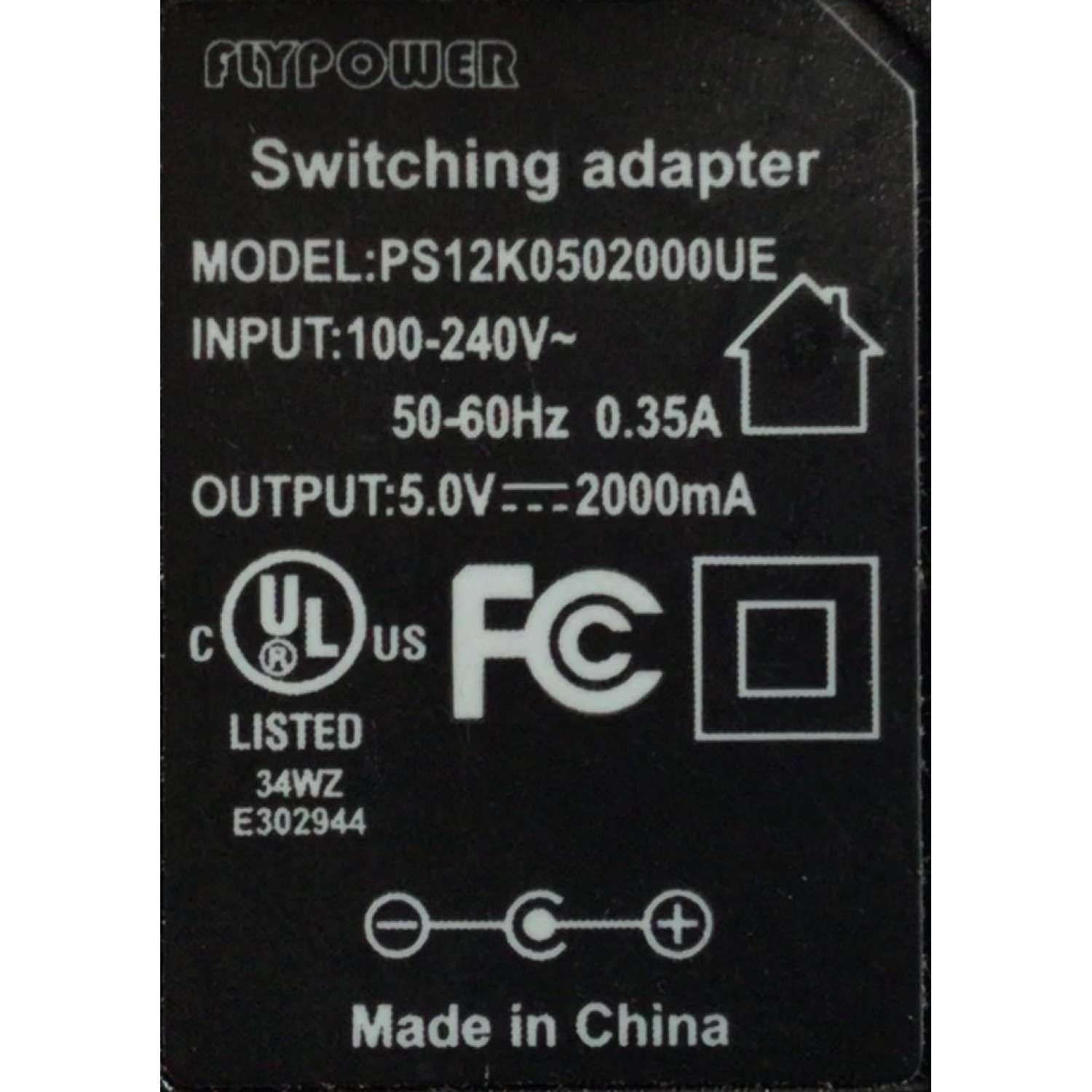 CARGADOR / ADAPTADOR DE FUENTE DE ALIMENTACION FLYPOWER / VCA-VCD  / NUMERO DE PARTE PS12K0502000UE / ENTRADA VCA 100-240V~ 50-60HZ 0.35A / SALIDA VCD 5.0V 2000MA / MODELO PS12K0502000UE - Imagen 2